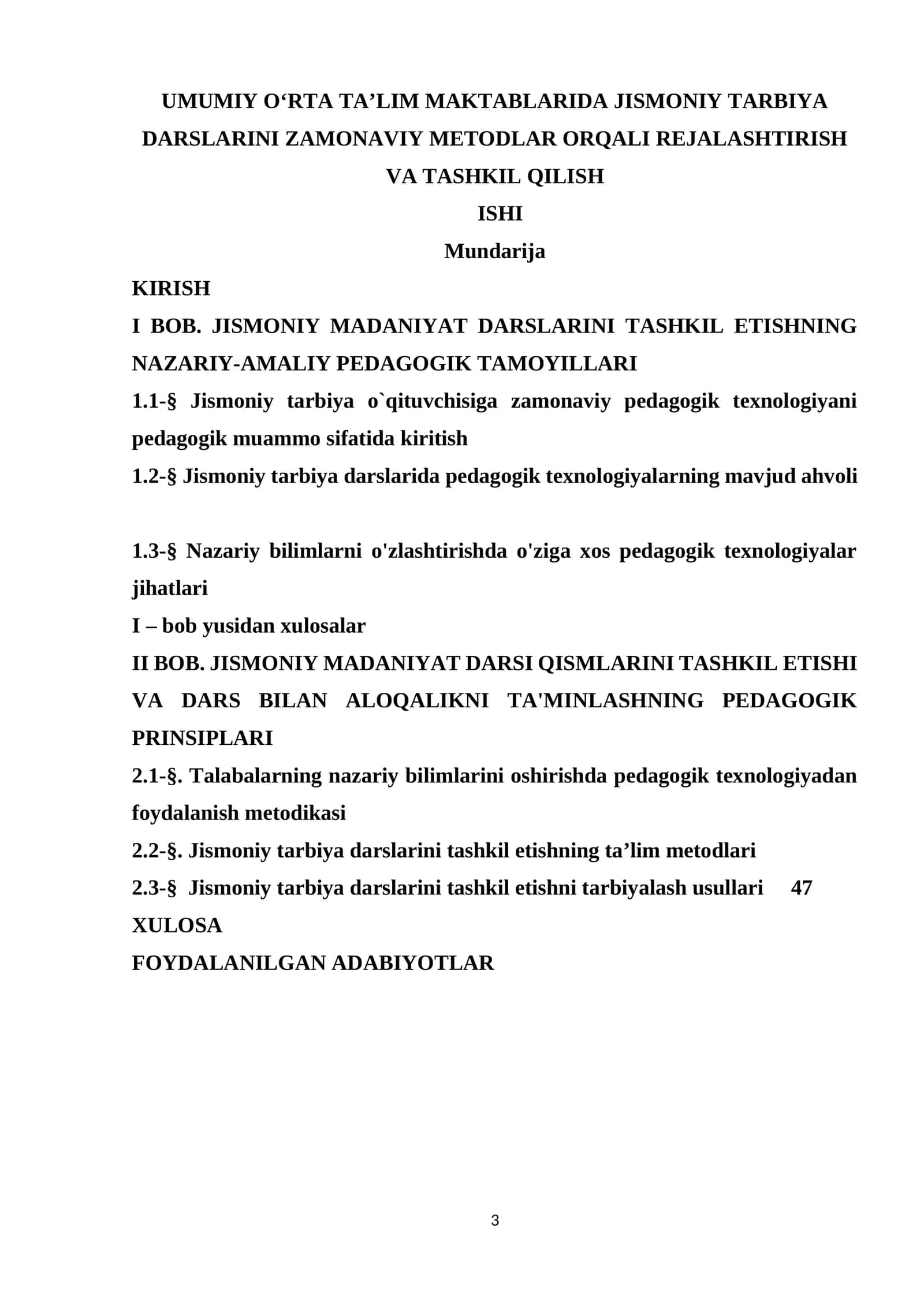 UMUMIY O‘RTA TA’LIM MAKTABLARIDA JISMONIY TARBIYA DARSLARINI ZAMONAVIY METODLAR ORQALI REJALASHTIRISH VA TASHKIL QILISH ISHI 1