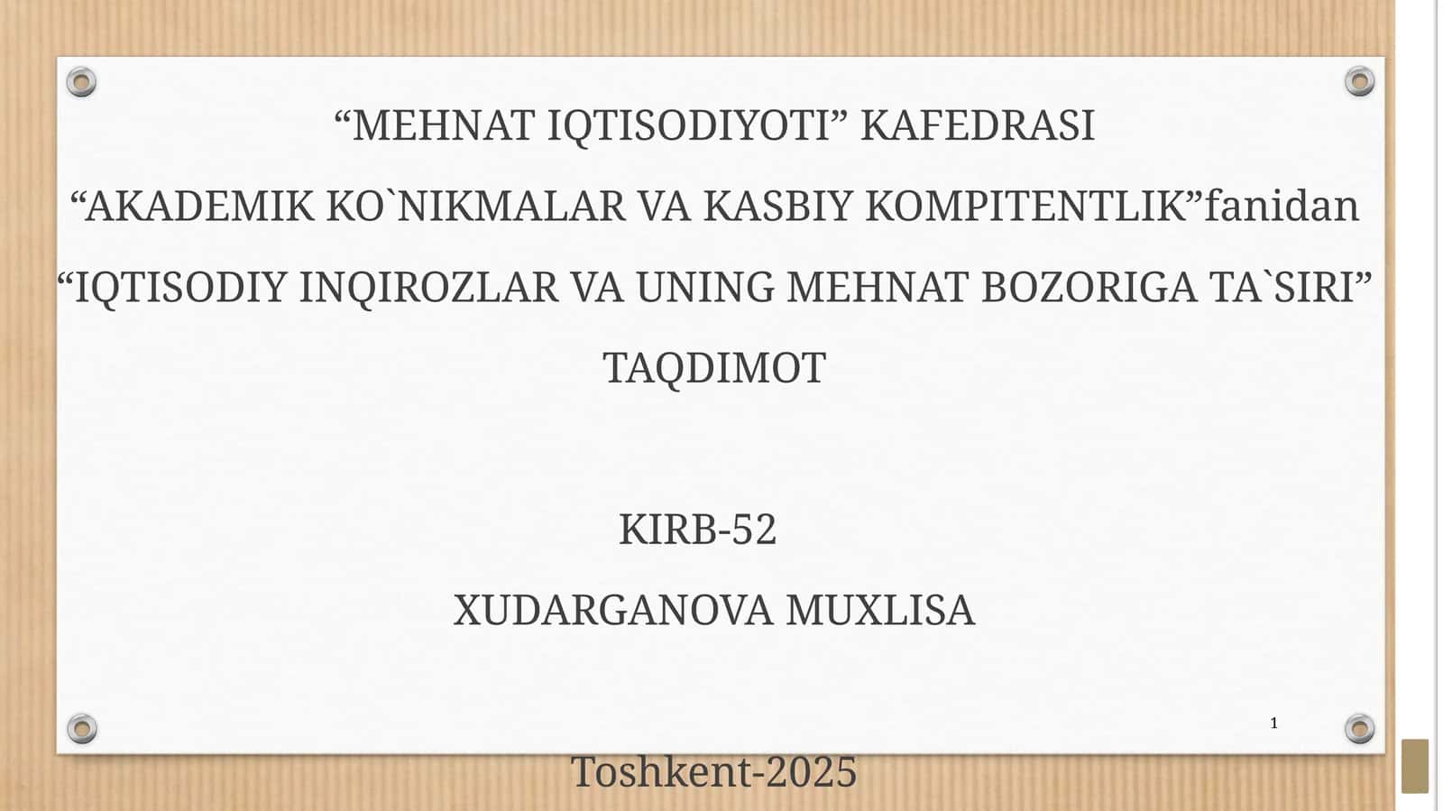 IQTISODIY INQIROZLAR VA UNING MEHNAT BOZORIGA TA`SIRI 1