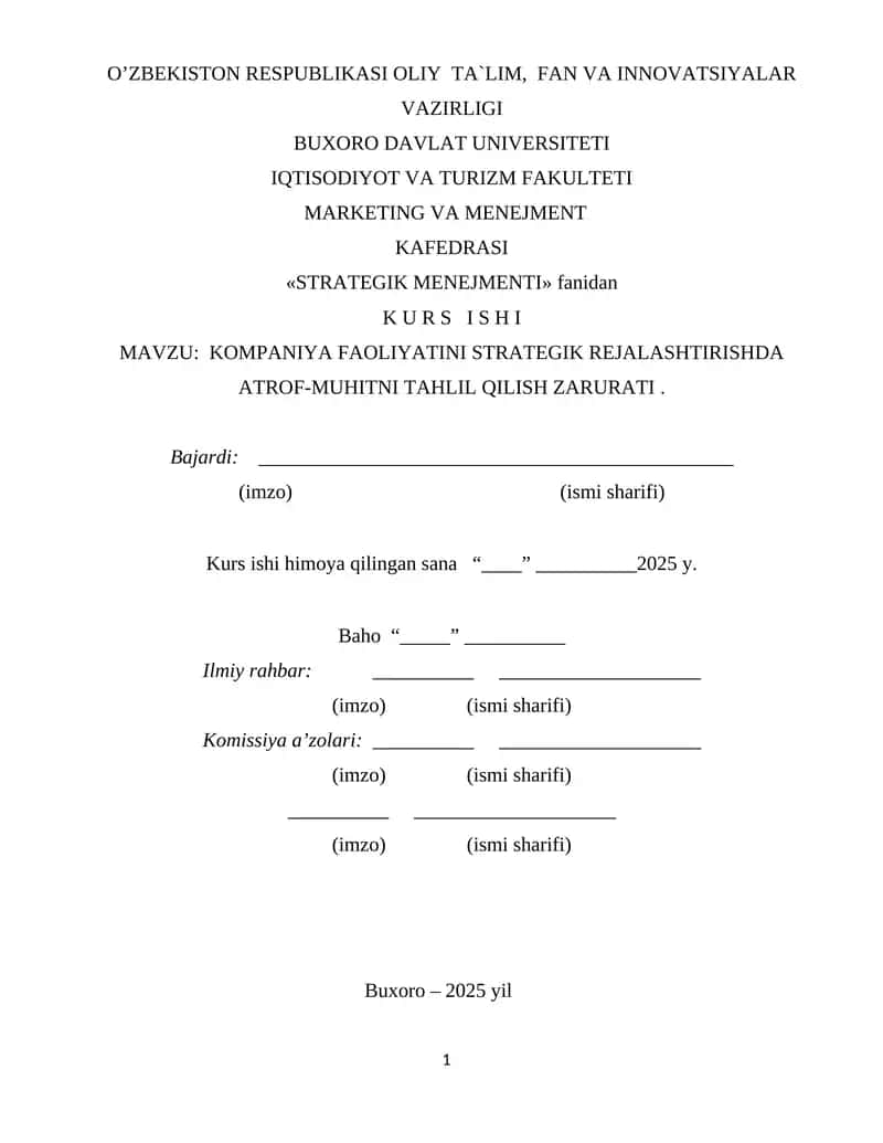 KOMPANIYA FAOLIYATINI STRATEGIK REJALASHTIRISHDA ATROF-MUHITNI TAHLIL QILISH ZARURATI 1