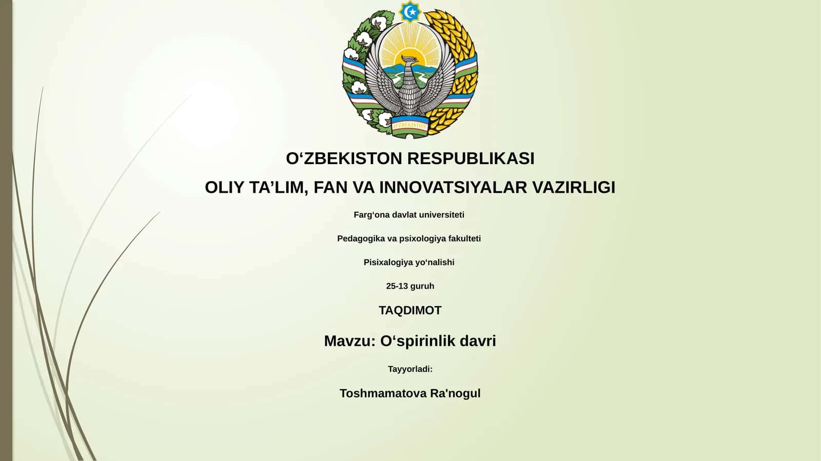 Oʻspirinlik davri 1