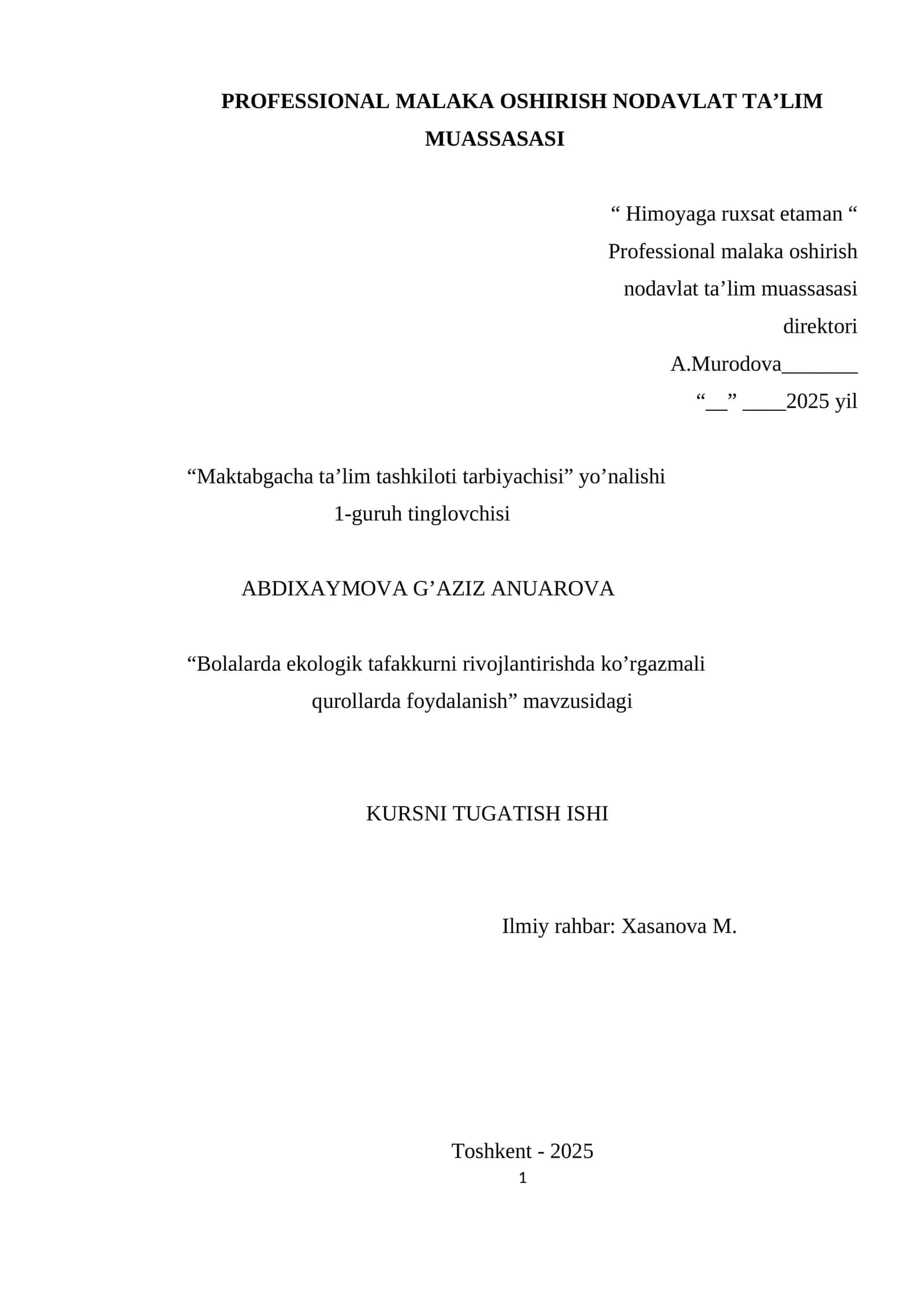 Bolalarda Ekologik Tafakkurni Rivojlantirishda Ko’rgazmali Qurollarda Foydalanish 1