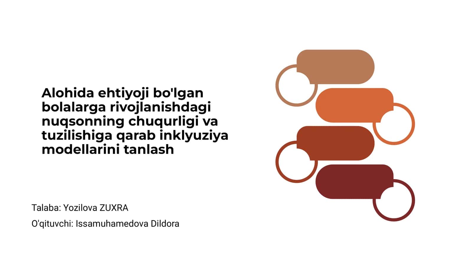 Alohida ehtiyojli bolalarga rivojlanishdagi nuqsonning chuqurligi va tuzilishiga qarab inklyuziya modellarini tanlash 1