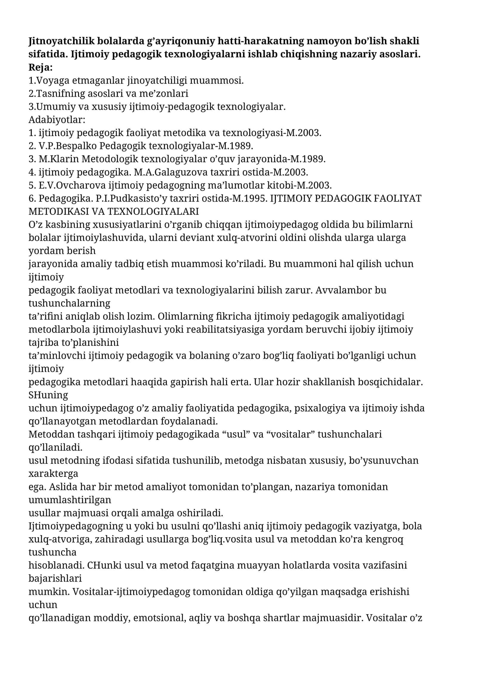 IJTIMOIY PEDAGOGIK FAOLIYAT METODIKASI VA TEXNOLOGIYALARI 1