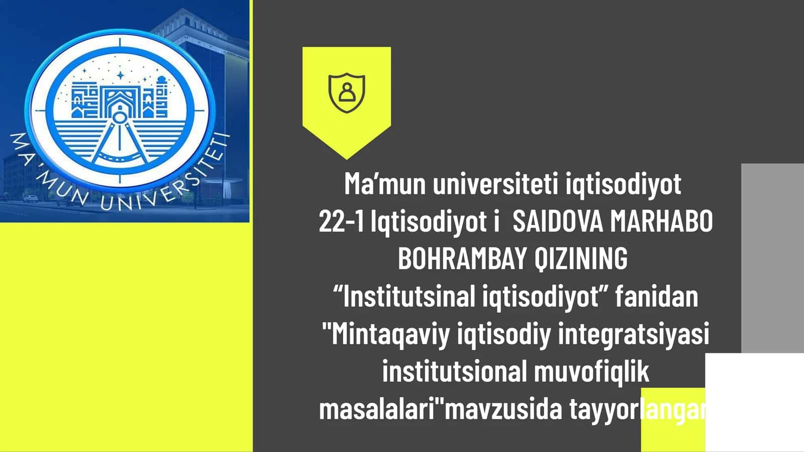 Mintaqaviy iqtisodiy integratsiyasi institutsional muvofiqlik masalalari 1