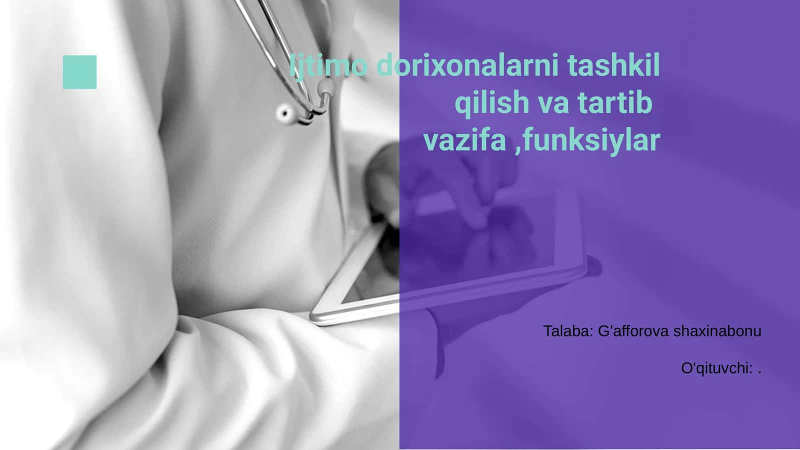 Ijtimo dorixonalarni tashkil qilish va tartib vazifa 1