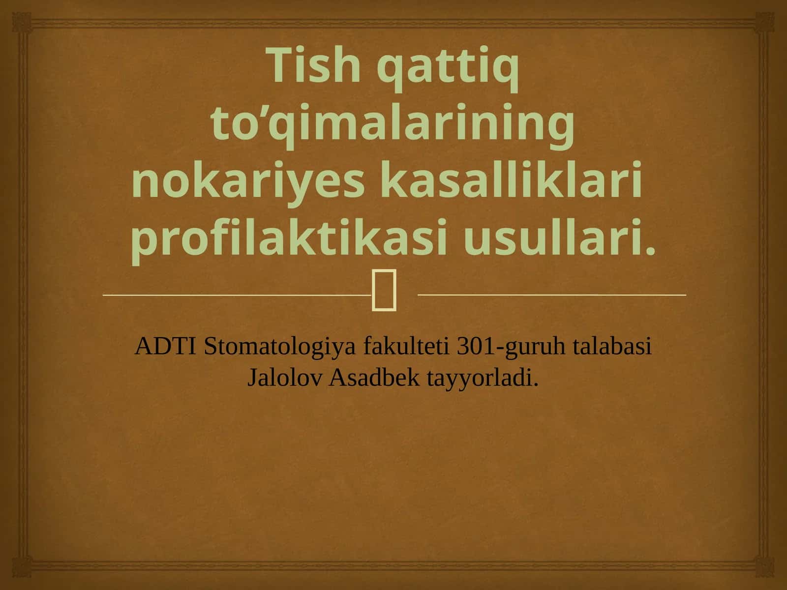 Tish qattiq to’qimalarining nokariyes kasalliklari  profilaktikasi usullari. 1