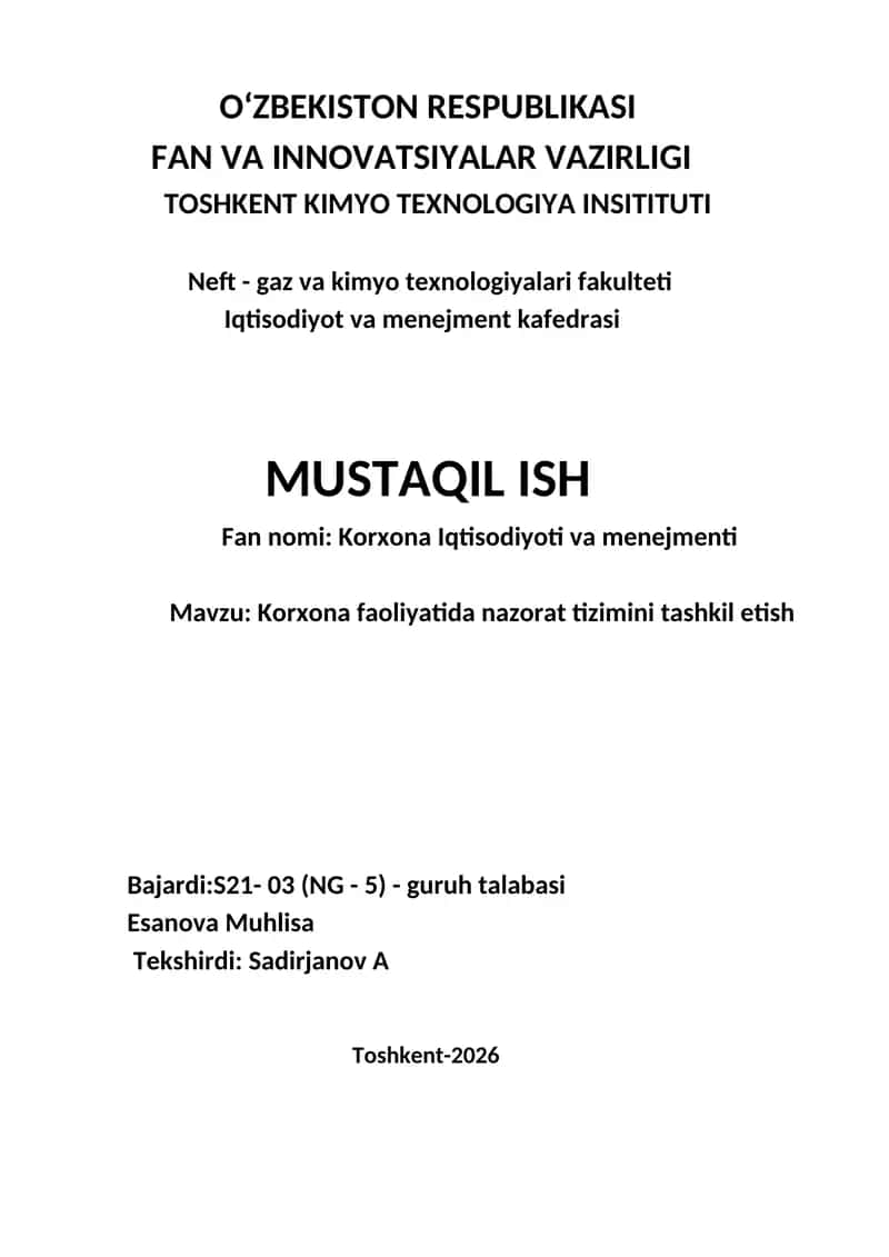 Korxona Iqtisodiyoti va menejmenti 1