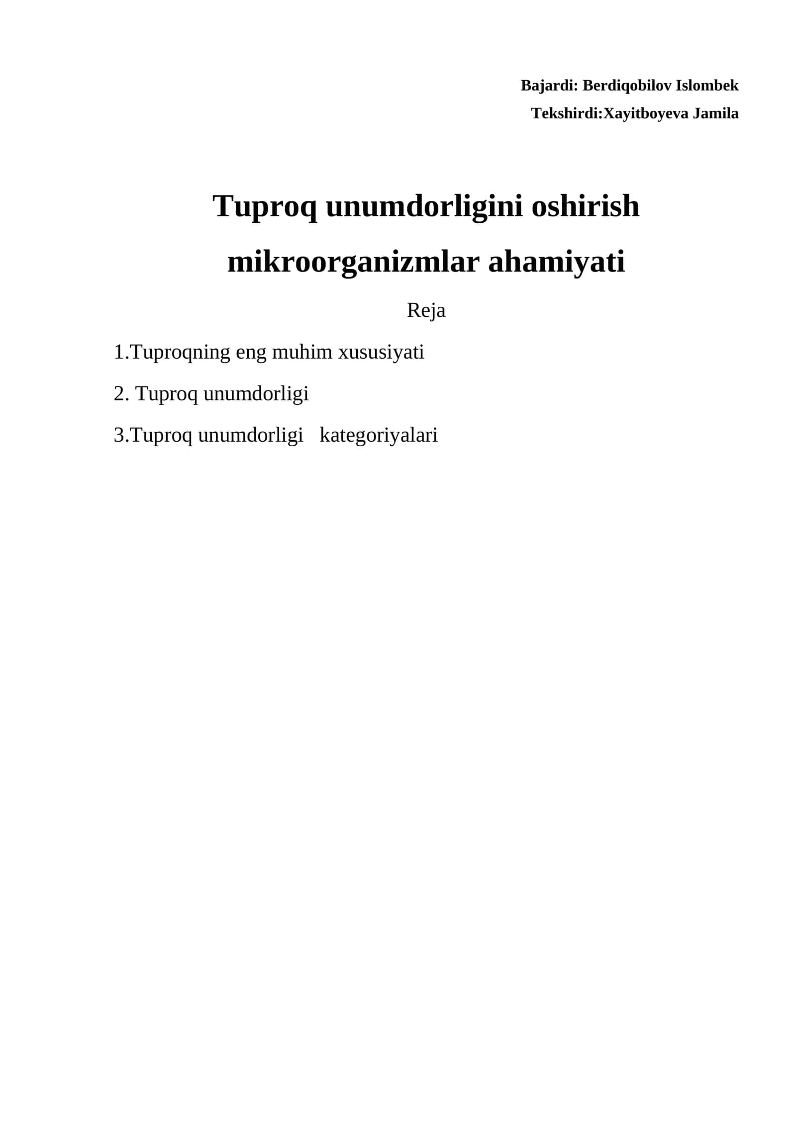 Tuproqning unumdorligi va turli xususiyatlari 1