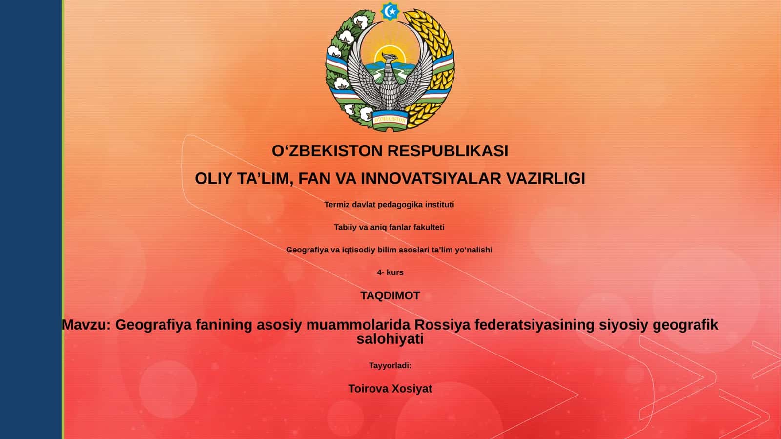 Geografiya fanining asosiy muammolarida Rossiya federatsiyasining siyosiy geografik salohiyati 1