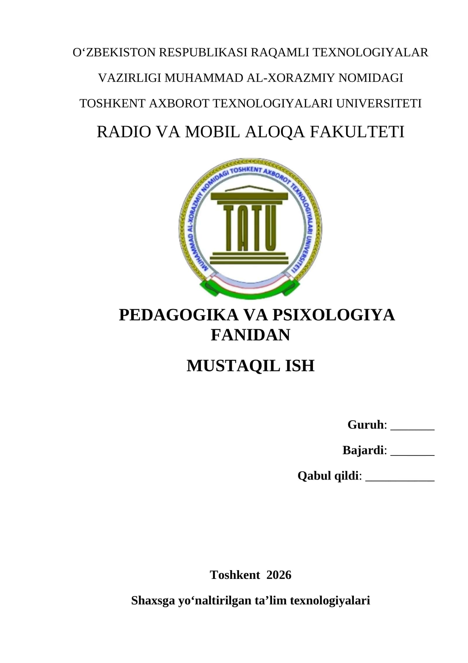 Shaxsga yo‘naltirilgan ta’lim texnologiyalari 1