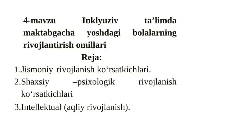 Inklyuziv ta’limda maktabgacha yoshdagi bolalarning rivojlantirish omillari 1