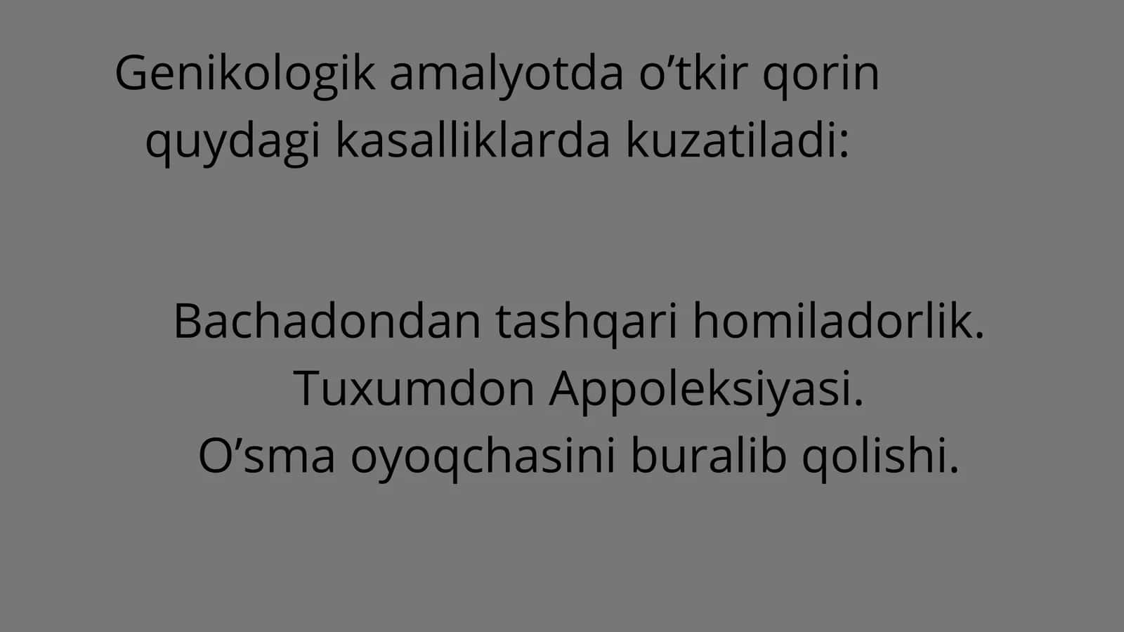 Genikologik amalyotda o’tkir qorin kasalliklari 1