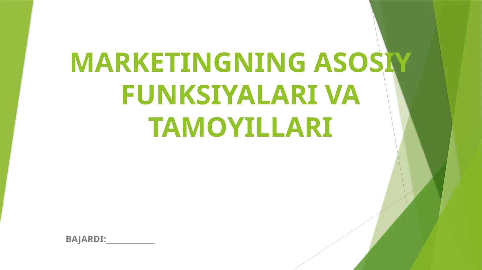 MARKETINGNING ASOSIY FUNKSIYALARI VA TAMOYILLARI 1