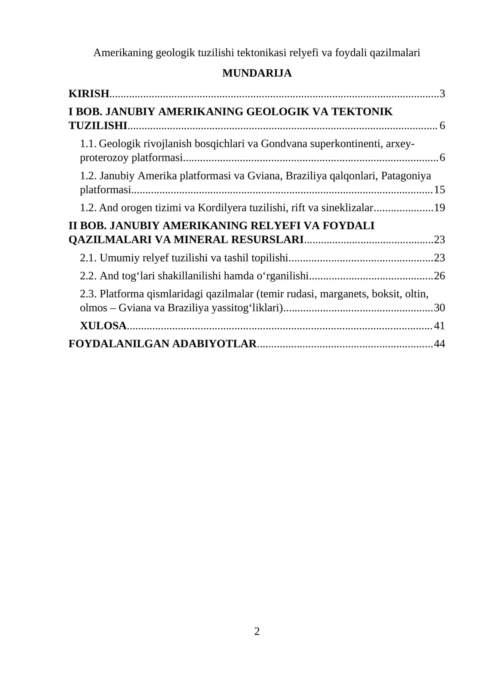 Amerikaning geologik tuzilishi tektonikasi relyefi va foydali qazilmalari 1