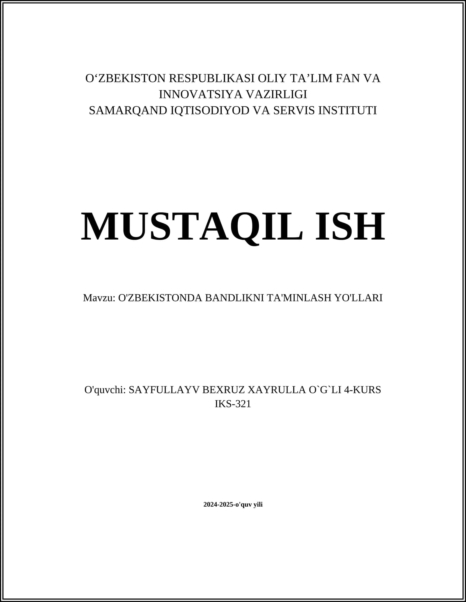 O'ZBEKISTONDA BANDLIKNI TA'MINLASH YO'LLARI 1