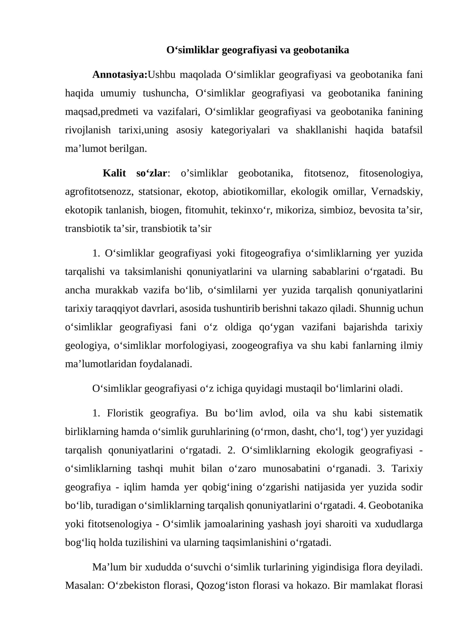 O‘simliklar geografiyasi va geobotanika 1