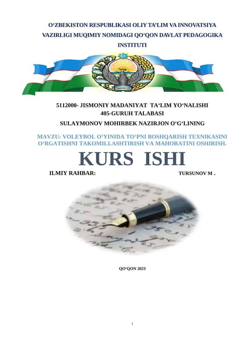 VOLEYBOL O‘YINIDA TO‘PNI BOSHQARISH TEXNIKASINI O‘RGATISHNI TAKOMILLASHTIRISH VA MAHORATINI OSHIRISH 1