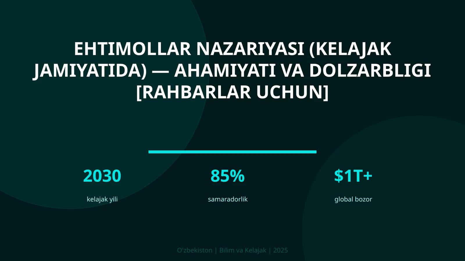 Ehtimollar nazariyasi (kelajak jamiyatida) - ahamiyati va dolzarbligi [rahbarlar uchun] 1