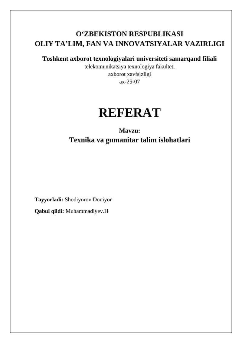 Texnika va gumanitar talim islohatlari 1