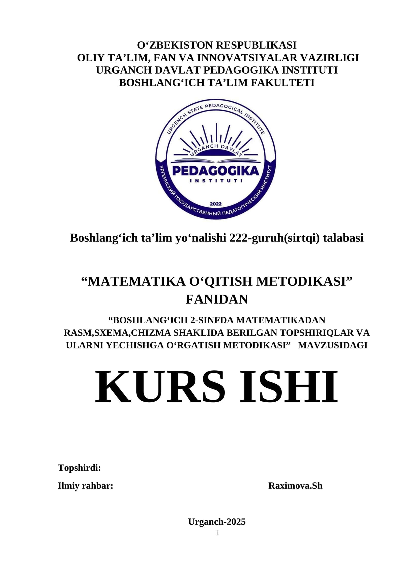 BOSHLANGʻICH 2-SINFDA MATEMATIKADAN RASM,SXEMA,CHIZMA SHAKLIDA BERILGAN TOPSHIRIQLAR VA ULARNI YECHISHGA OʻRGATISH METODIKASI 1