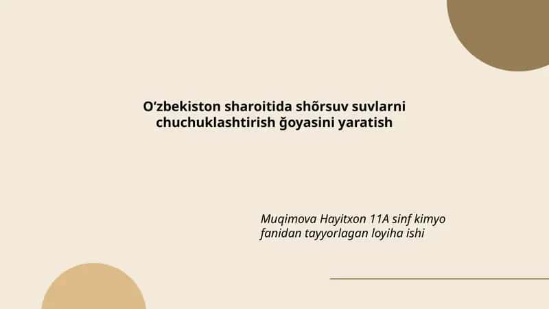 Oʻzbekiston sharoitida shõrsuv suvlarni chuchuklashtirish ğoyasini yaratish 1
