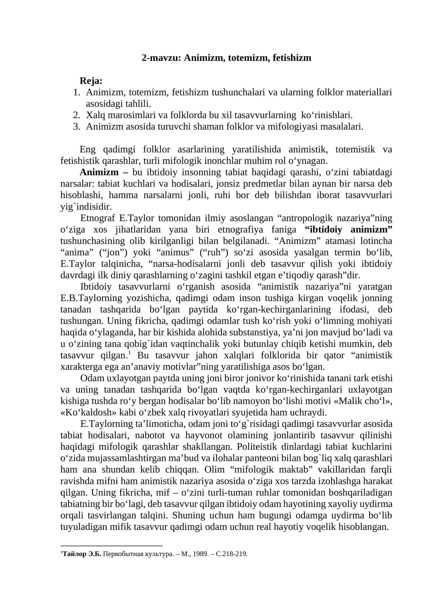 2-mavzu: Animizm, totemizm, fetishizm 1