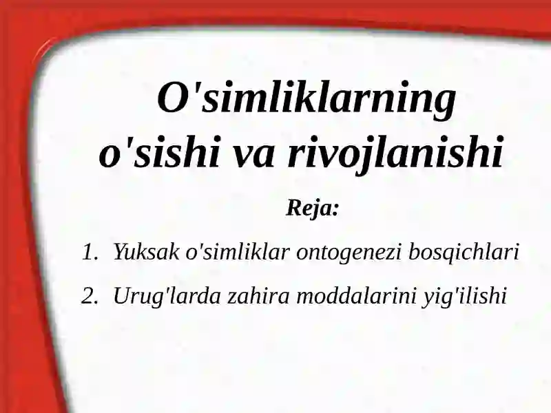 O'simliklarning o'sishi va rivojlanishi