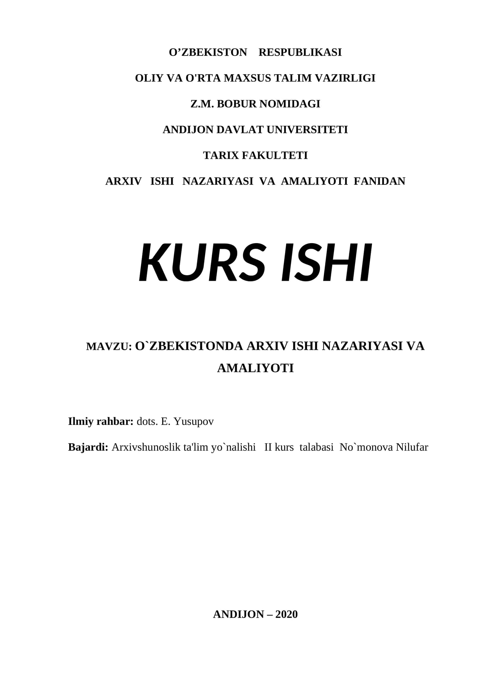 O`ZBEKISTONDA ARXIV ISHI NAZARIYASI VA AMALIYOTI 1