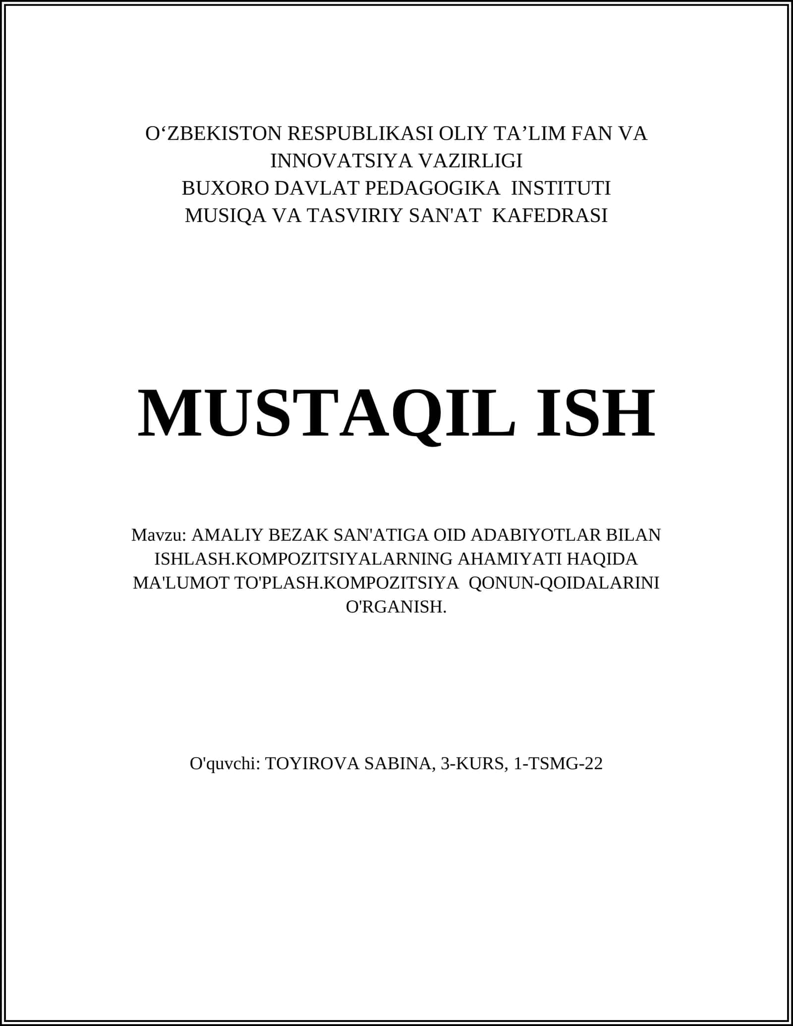 AMALIY BEZAK SAN'ATIGA OID ADABIYOTLAR BILAN ISHLASH 1