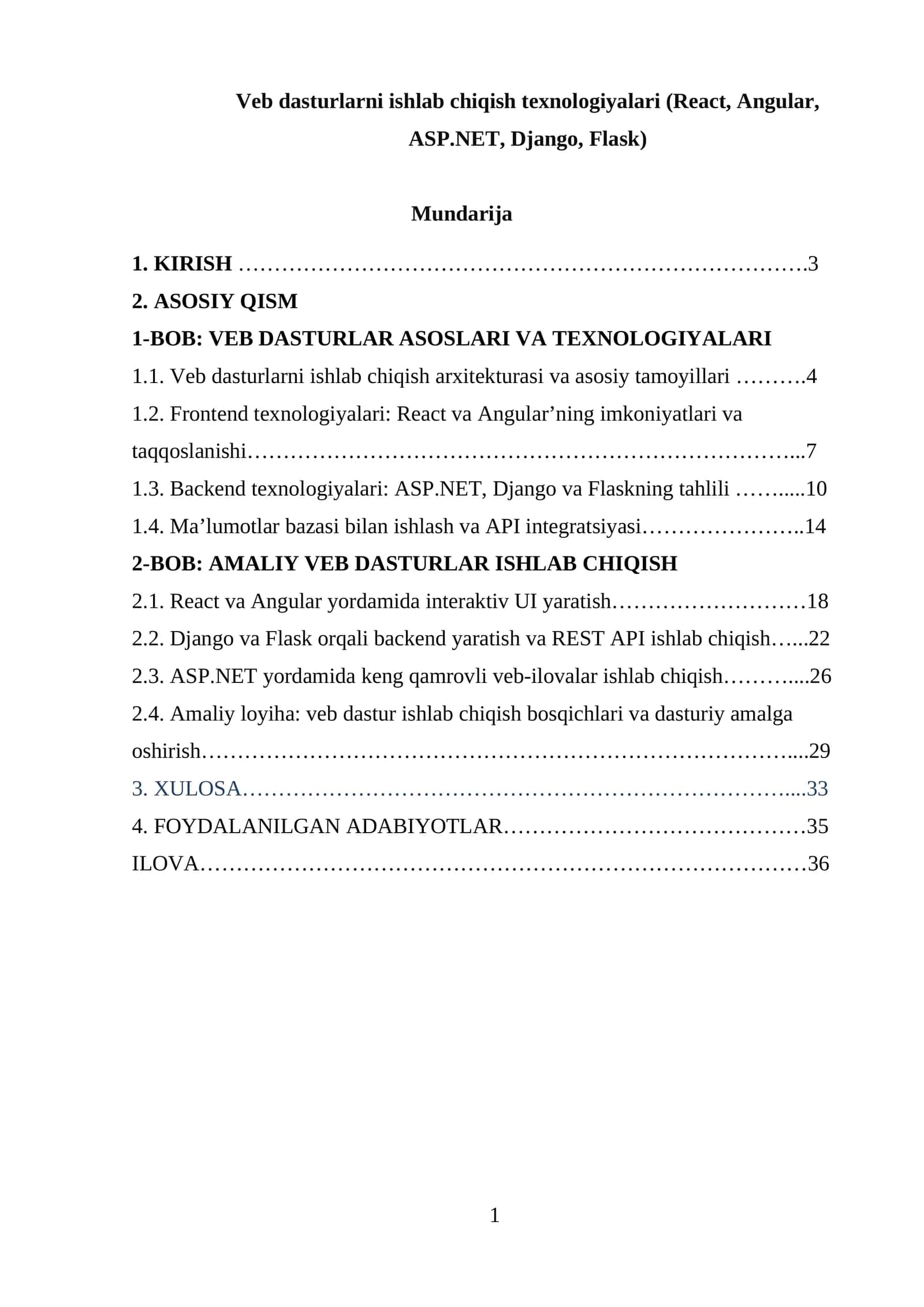 Veb dasturlarni ishlab chiqish texnologiyalari (React, Angular, ASP.NET, Django, Flask) 1