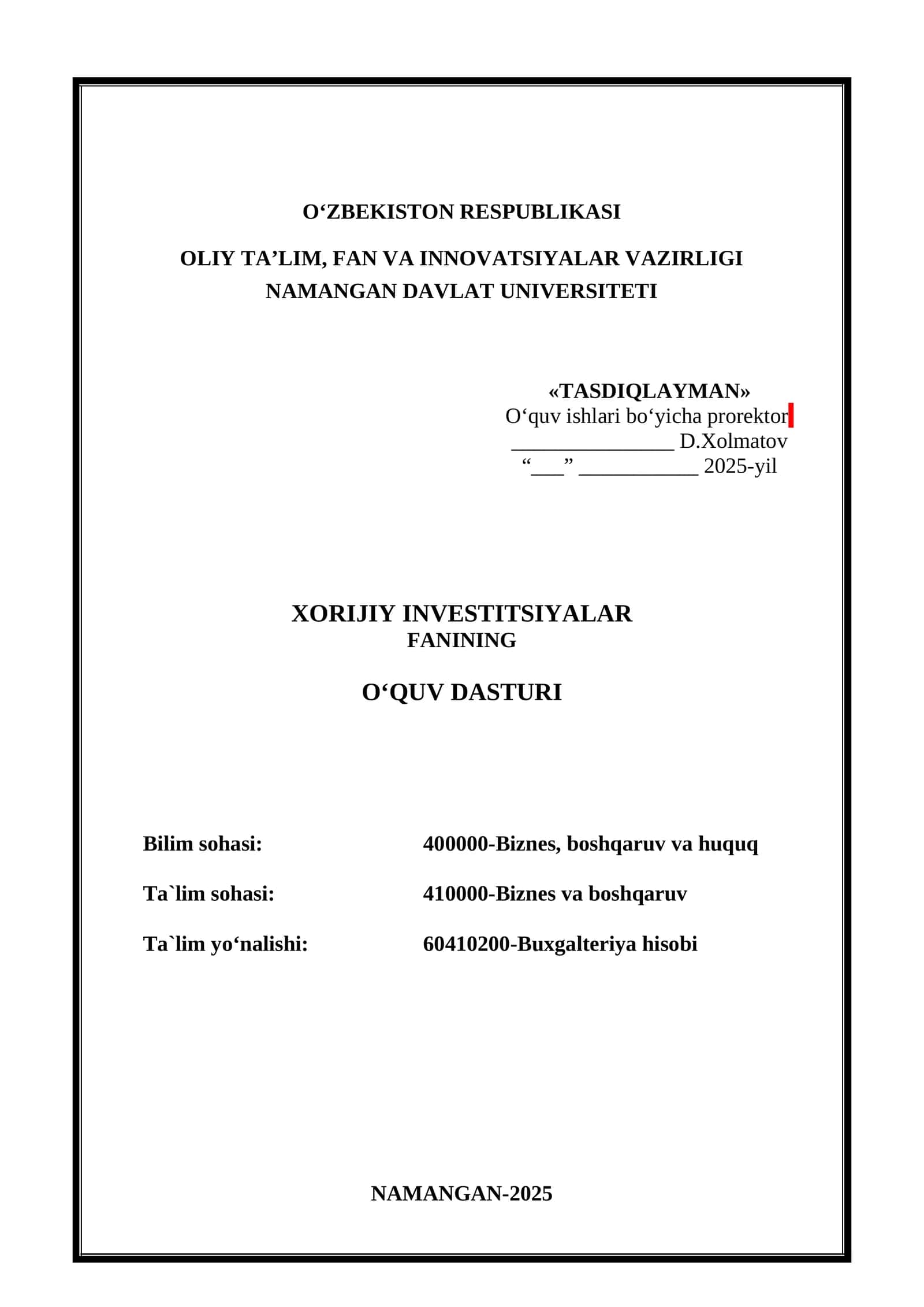 XORIJIY INVESTITSIYALAR 1