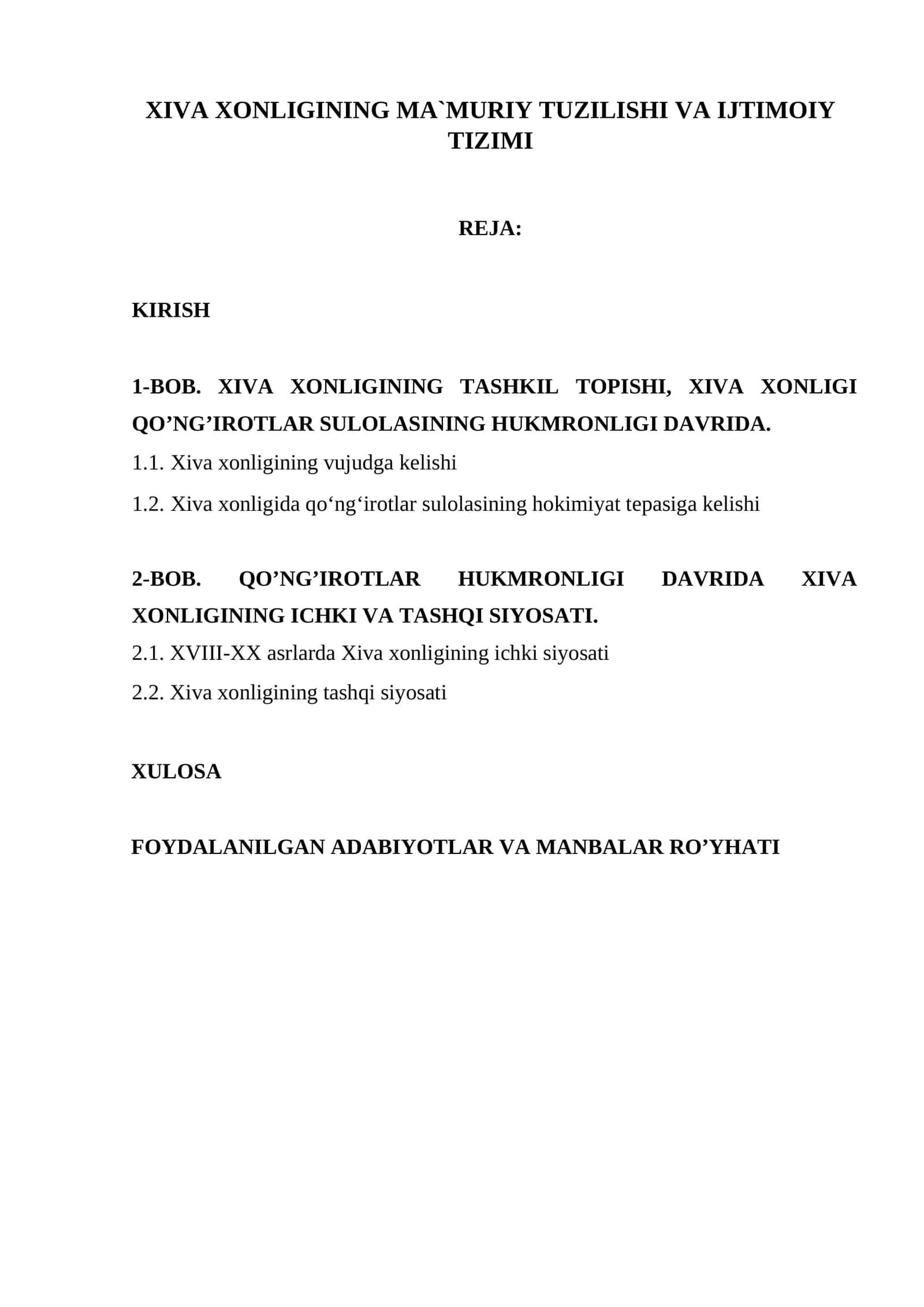 XIVA XONLIGINING MA`MURIY TUZILISHI VA IJTIMOIY TIZIMI 1