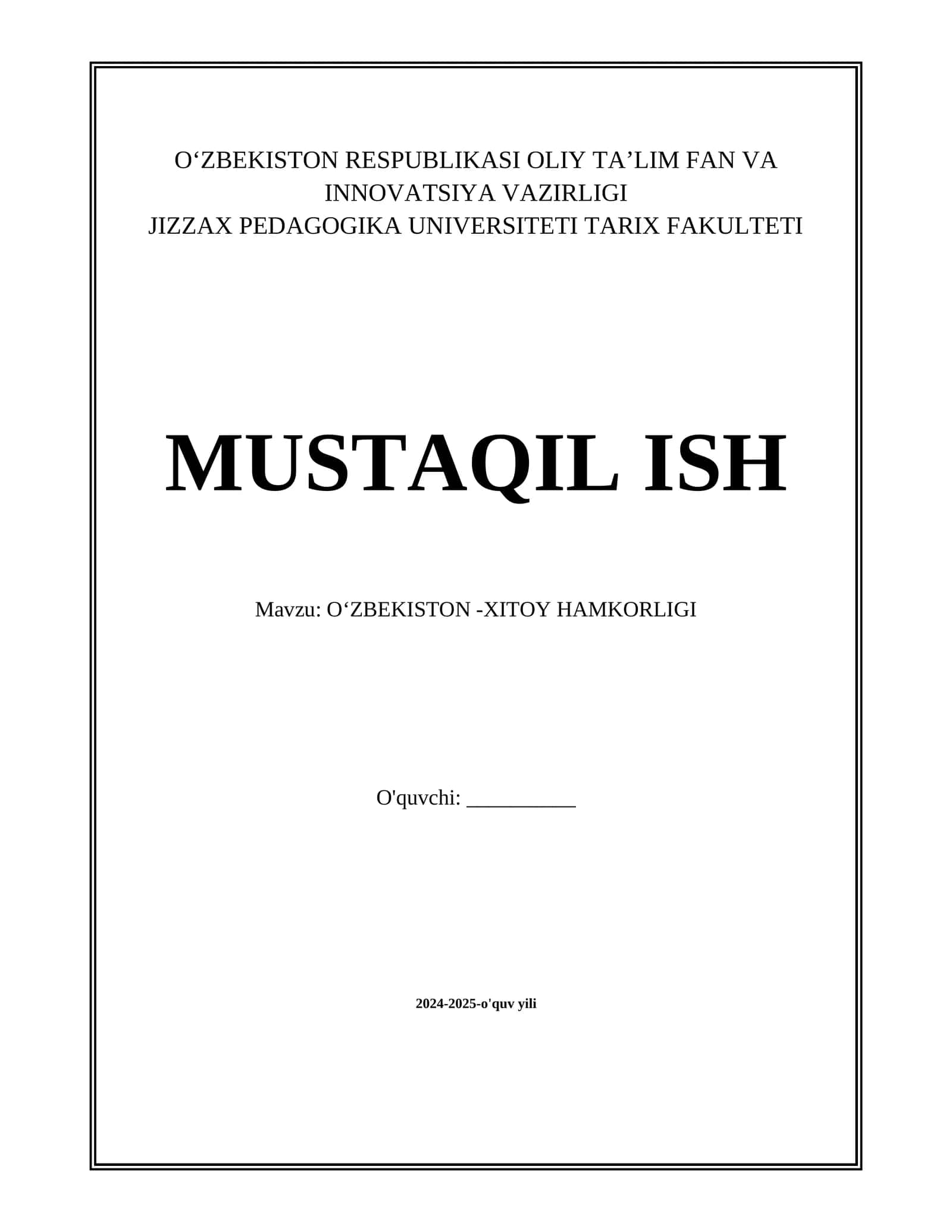 OʻZBEKISTON -XITOY HAMKORLIGI 1