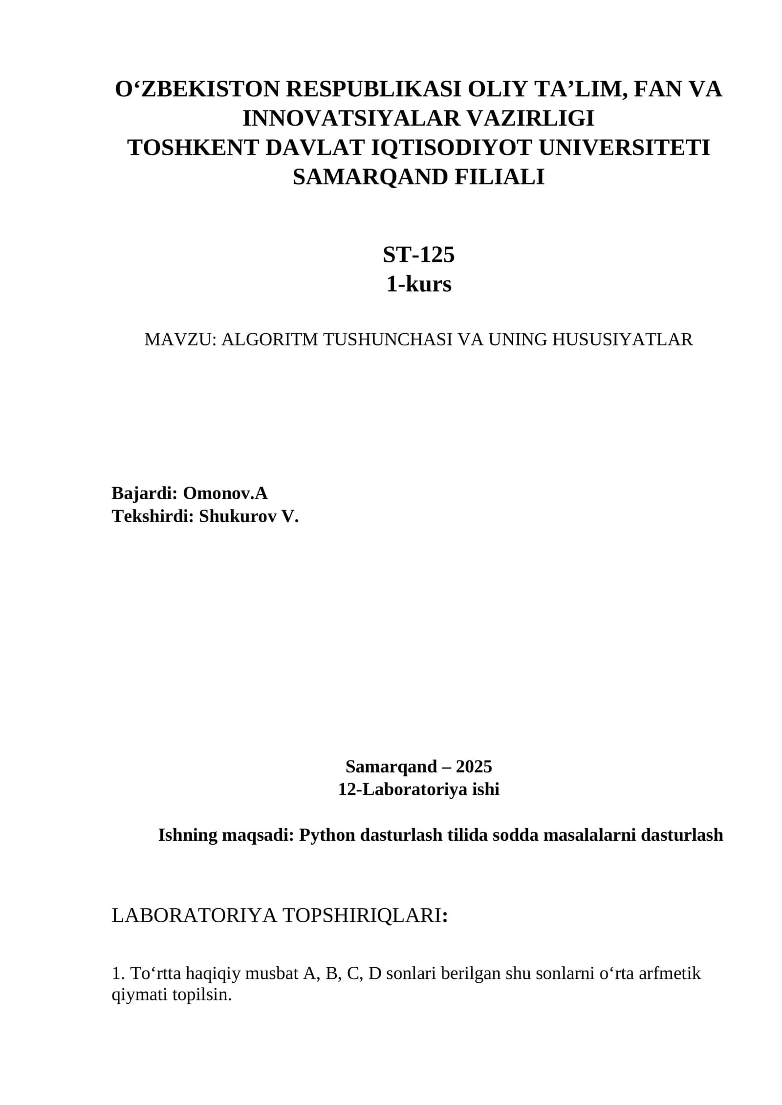 ALGORITM TUSHUNCHASI VA UNING HUSUSIYATLAR 1