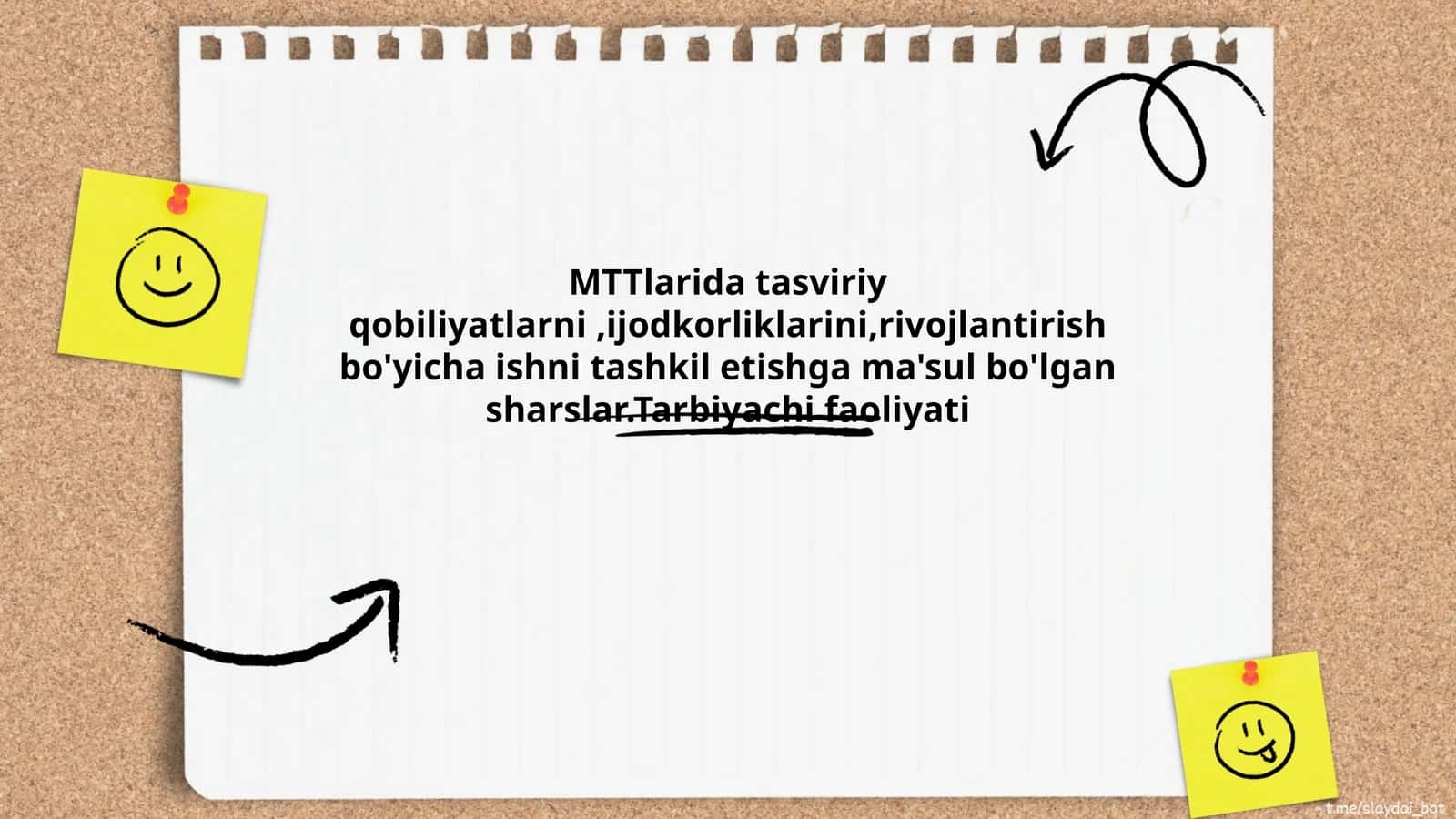 MTTlarda tasviriy qobiliyatlarni, ijodkorliklarini rivojlantirish bo'yicha ishni tashkil etishga ma'sul bo'lgan shaxslar. Tarbiyachi faoliyati 1