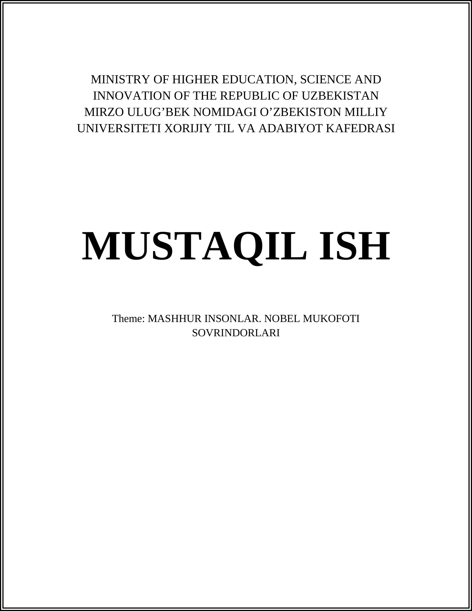 "Nobel MUKOFOTI SOVRINDORLARI" 1