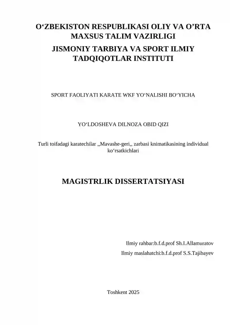 Karate WKF Yo‘nalishi bo‘yicha Tadqiqot