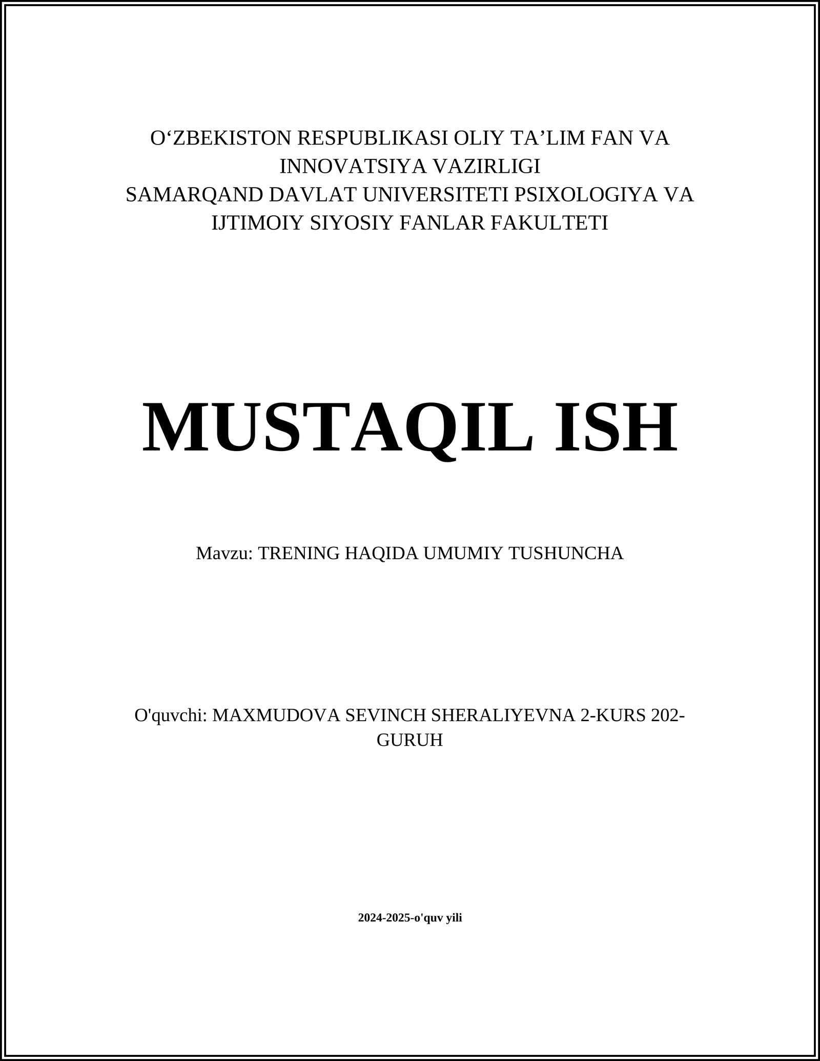 TRENING HAQIDA UMUMIY TUSHUNCHA 1