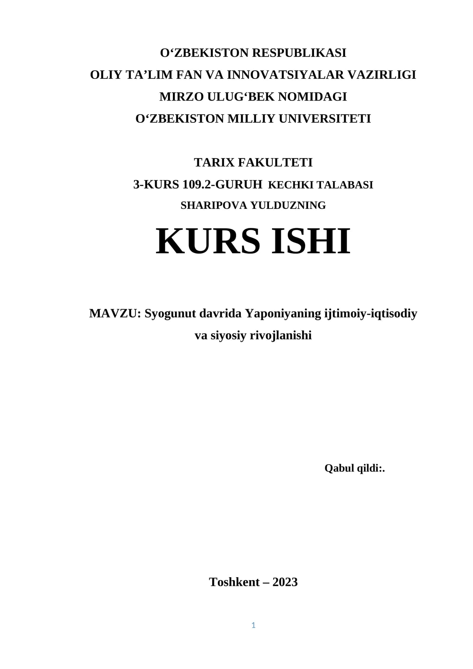 Syogunut davrida Yaponiyaning ijtimoiy-iqtisodiy va siyosiy rivojlanishi 1