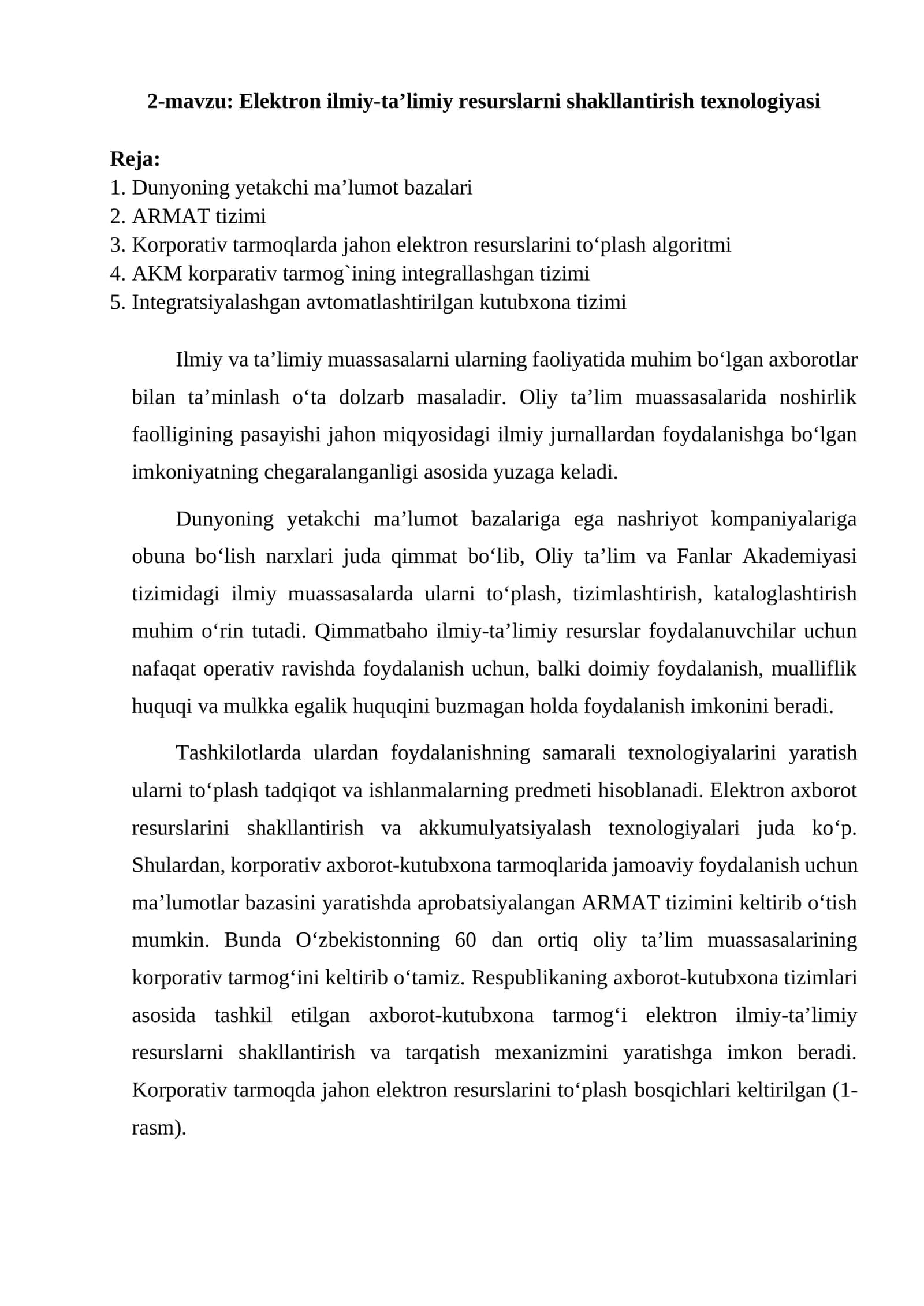 Elektron ilmiy-ta’limiy resurslarni shakllantirish texnologiyasi 1