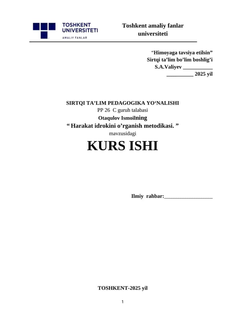 Harakat idrokini o’rganish metodikasi 1