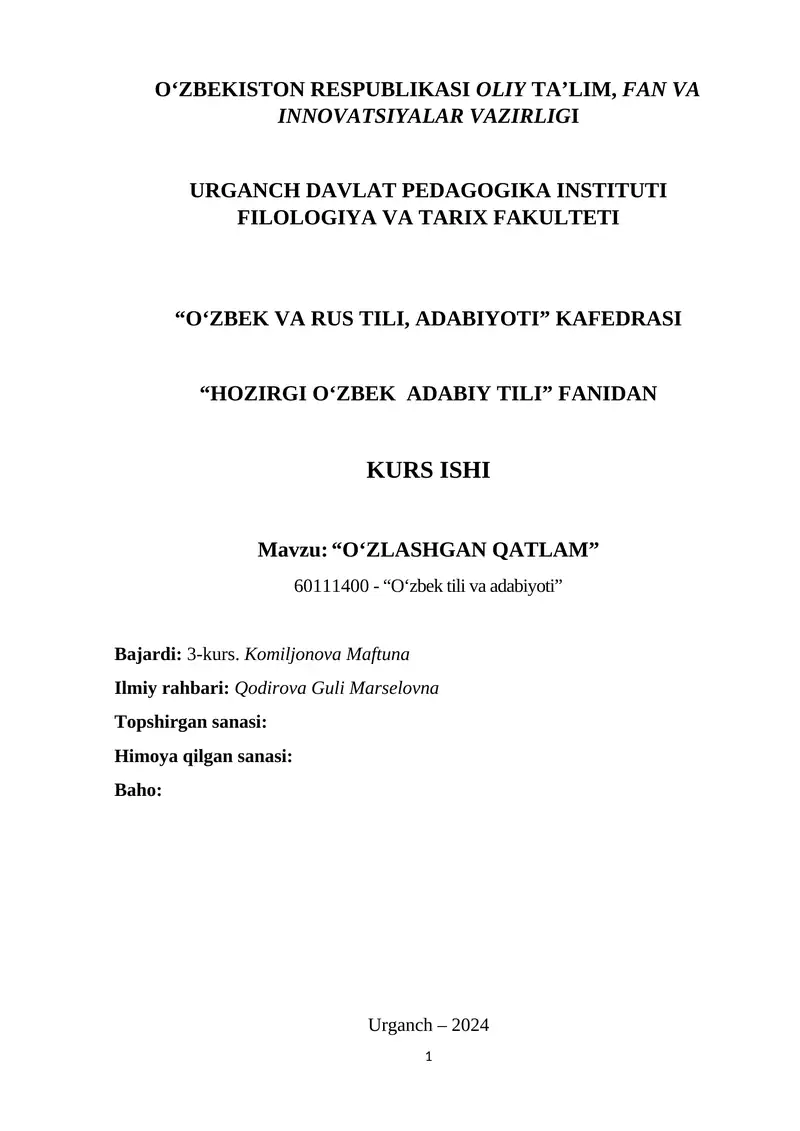 "O‘ZLASHGAN QATLAM" 1