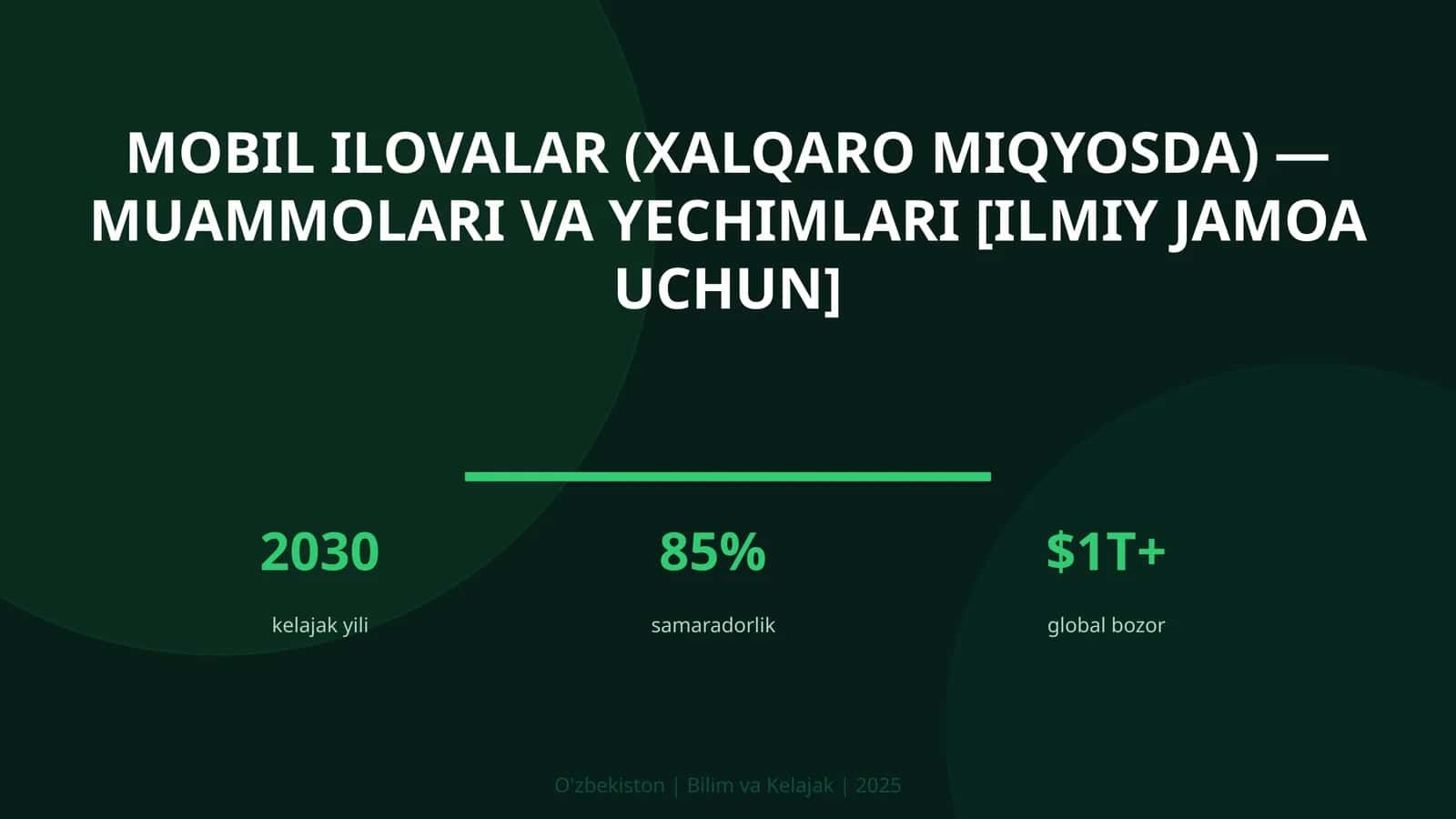 MOBIL ILOVALAR (XALQARO MIQYOSDA) — MUAMMOLARI VA YECHIMLARI [ILMIY JAMOA UCHUN] 1