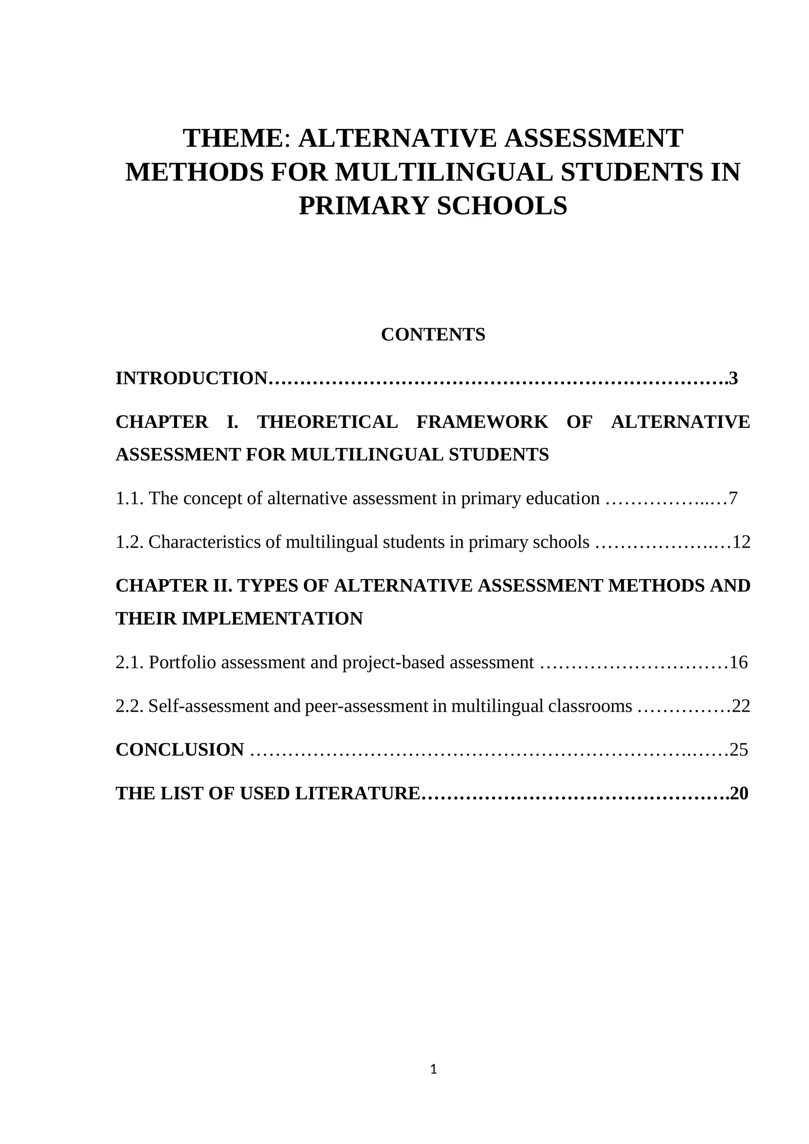 ALTERNATIVE ASSESSMENT METHODS FOR MULTILINGUAL STUDENTS IN PRIMARY SCHOOLS 1