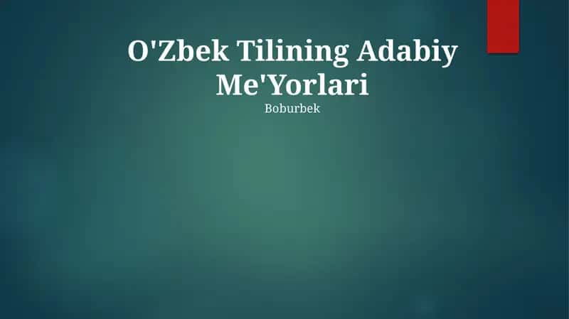 O'Zbek Tilining Adabiy Me'Yorlari 1