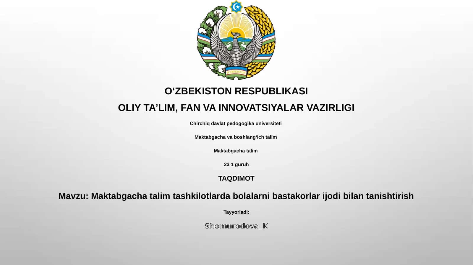 Maktabgacha talim tashkilotlarda bolalarni bastakorlar ijodi bilan tanishtirish 1