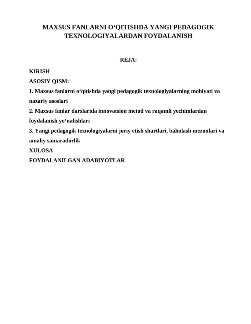 Maxsus Fanlarni O‘qitishda Yangi Pedagogik Texnologiyalardan Foydalanish 1