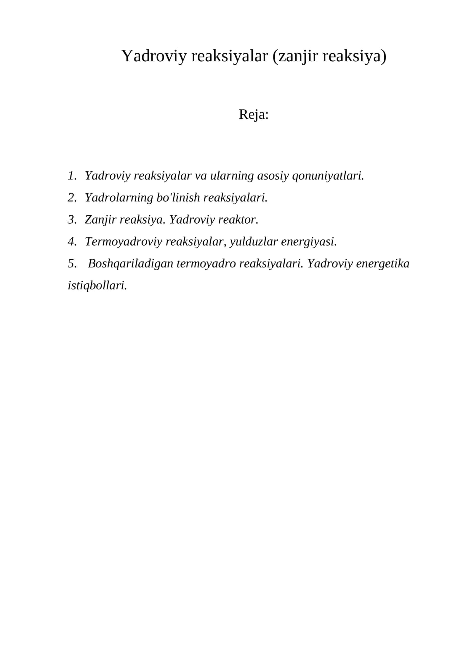 Yadroviy reaksiyalar (zanjir reaksiya) 1