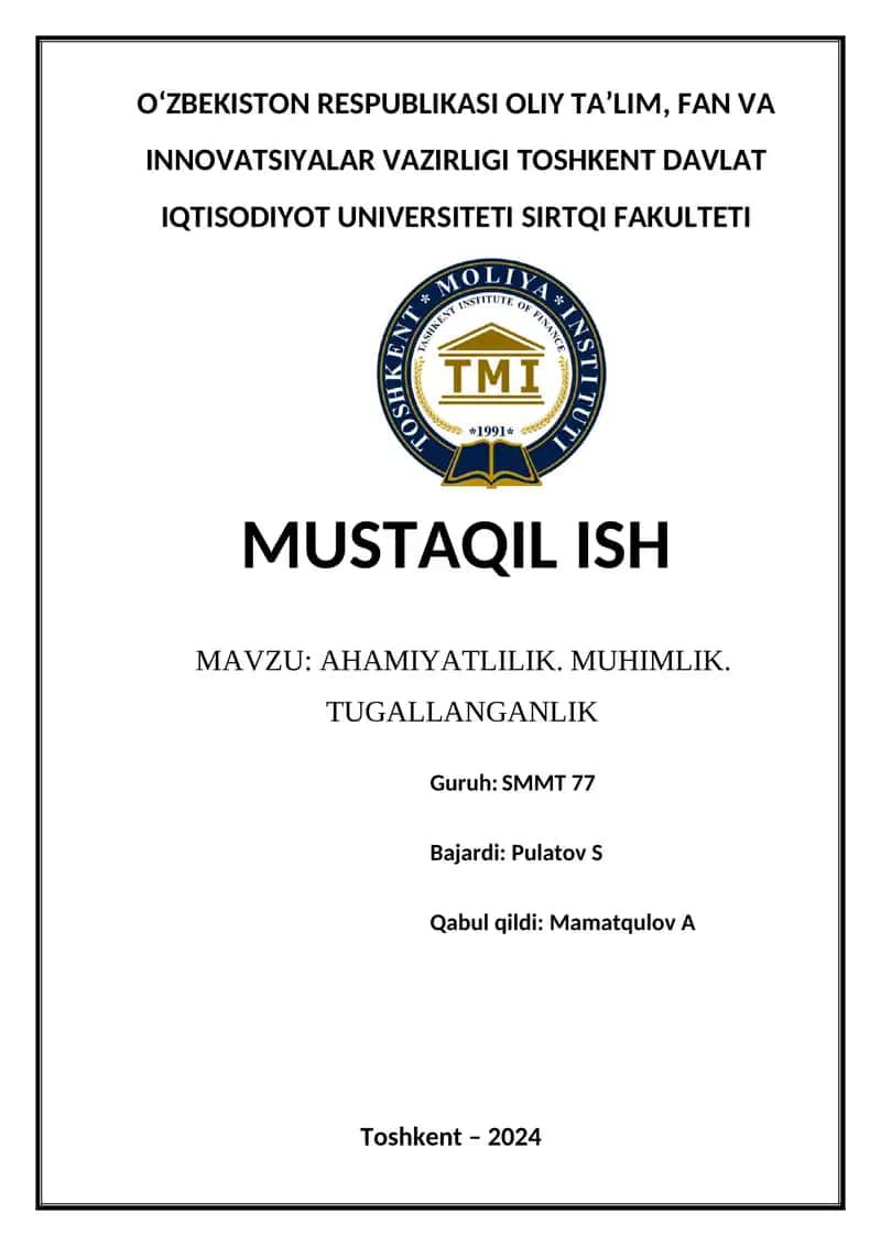 Ahamiyatlilik. Muhimlik. Tugallanganlik 1