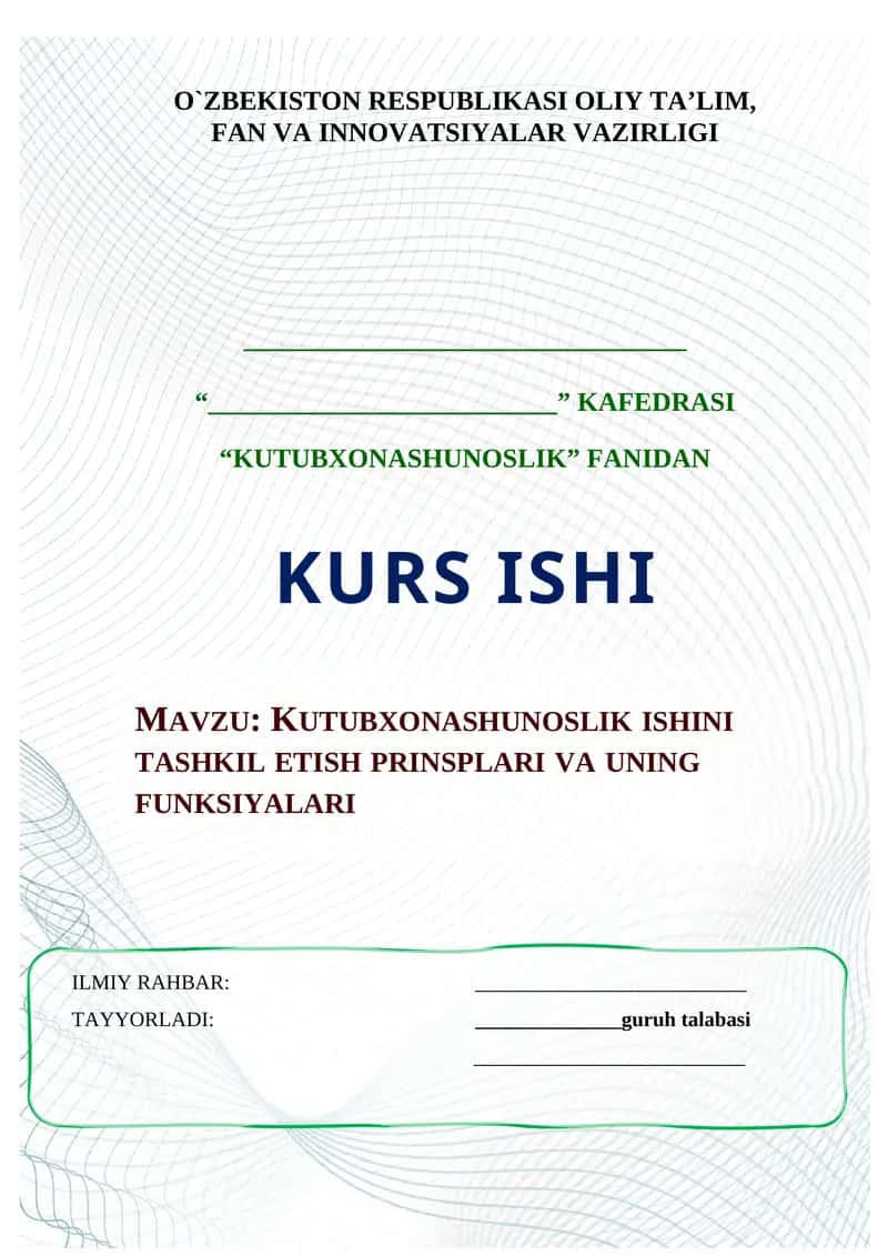 KUTUBXONASHUNOSLIK ISHINI TASHKIL ETISH PRINSPLARI VA UNING FUNKSIYALARI 1